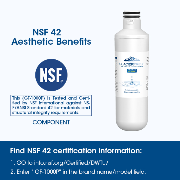 GLACIER FRESH Water Filter LT1000PC is in compliance with the NSF42 standard.