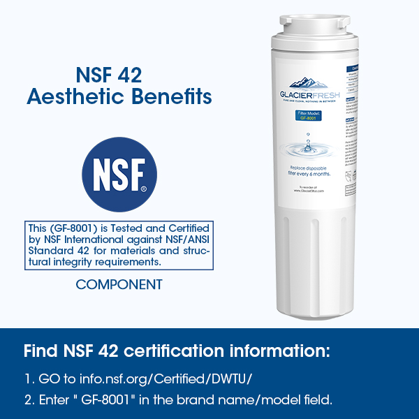 GLACIER FRESH GF-8001 Filter is in compliance with the NSF 42 standard.